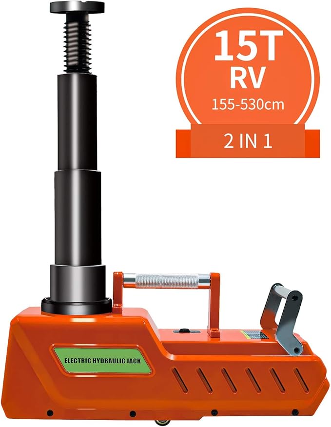 E-HEELP 15 Ton Electric Hydraulic Floor Jack, 12V DC Heavy Duty Truck Jack with LED Light for RV, SUV, Van, Sedan, Trucks (7.8-20.4 Inch Lift)