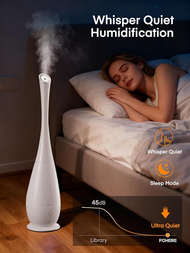 FOHERE Humidifiers for Bedroom Large Room, 5L Cool Mist Quiet Humidifier 48H Long Last for Indoor Plant, Baby, Home, Office with Humidity Sensor, Aroma Box, 3 Speed Settings, White
