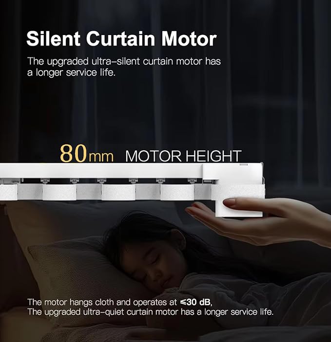 Motorized Curtain Track for Ripple Fold S-Wave Curtains, Pre-Assembled Automatic Curtain Opener with Remote, Mini Dry Contact Smart Electric Curtains System, 1.8N.m (2.0 meters (78.7 inches))