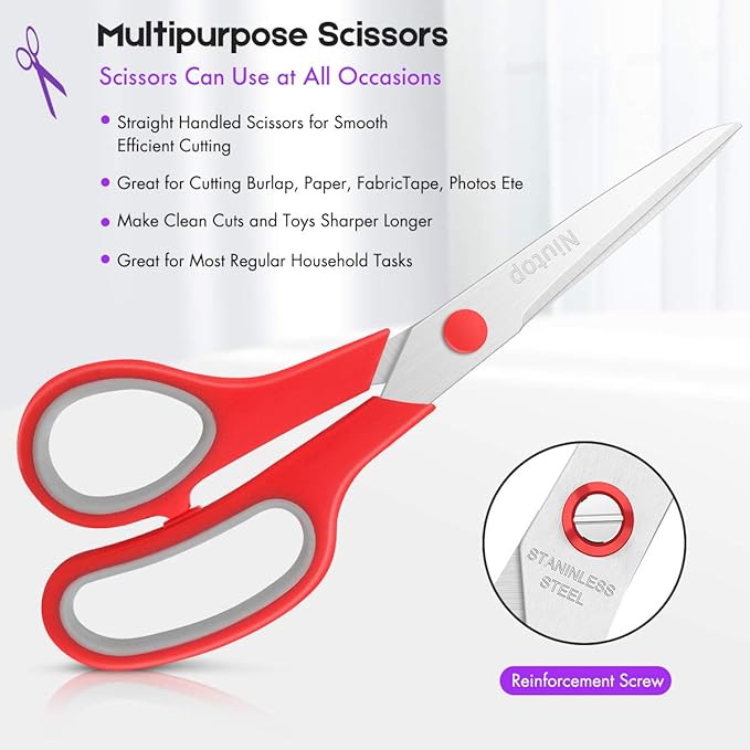 Scissors Bulk Set of 50-Pack, Niutop 8" Multipurpose Sharp Sewing Craft Fabric Scissors for Office Home High/Middle School Student Office Teacher Art Supplies, Soft Comfort-Grip Right/Left Handles