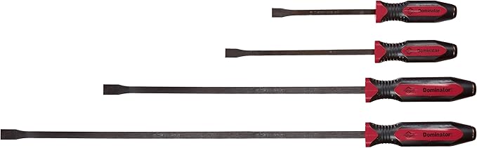Mayhew Tools 14065 Dominator Pro Pry Bar Set, 8", 12", 25" & 36" Curved Pry Bars, Red