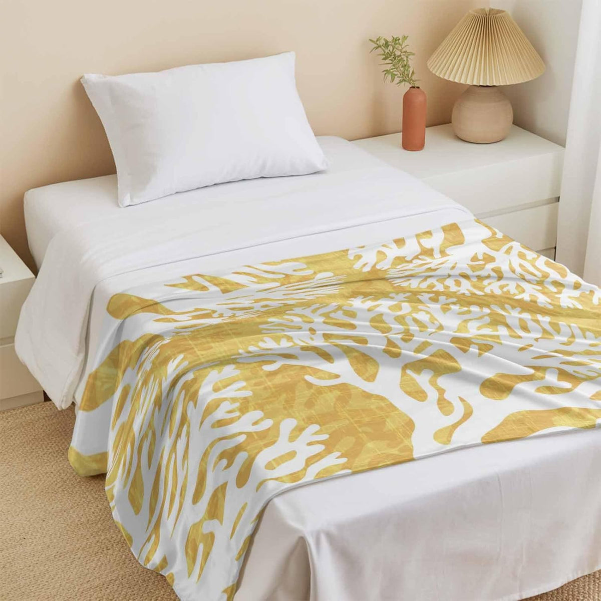 Cooling Blanket for Hot Sleepers, Yellow Coral Coastal Lightweight Breathable Summer Blanket, White Summer Beach Ocean Seaside Double-Side Cool Throw Blankets for Sleeping Travel, 40"x60"