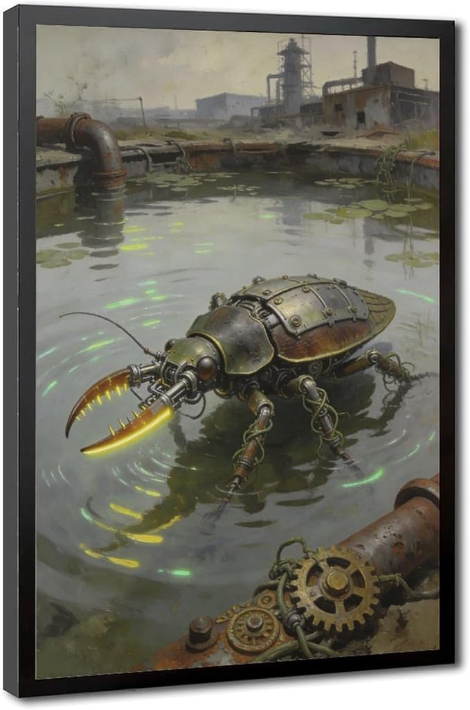Framed Industrial Fantasy Wall Art for Living Room TV Wall Post Apocalyptic Style Home Decor 08x12in