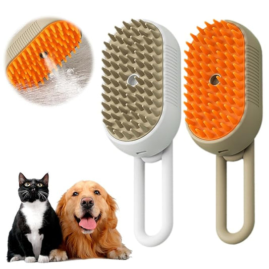 Cat Steam Brush, New 3 in 1 Pet Steam Groomer Brush, Rechargeable Pets Steam Groomer Comb for Massaging and Cleaning Shedding Pet Hair, Multifunctional Hair Removal Comb Cats and Dogs (Khaki+White)