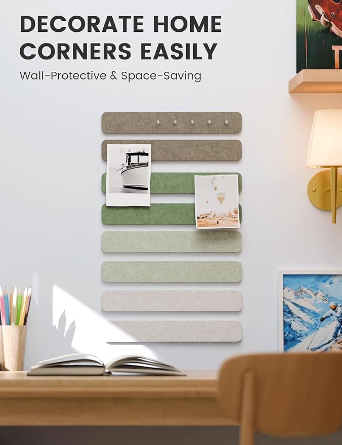 Fluxynara 13" x 2" Felt Wall Panels, Moss Haven | 8-Pack Includes 50 Push Pins and Adhesive Tabs for Photos, Notes and Decor in Bedroom Doors, Home Office or Studios