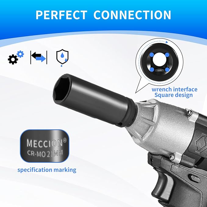 Meccion 1/2 Inch Drive Impact Socket 33mm Metric, 6 Point Cr-Mo Deep Impact Socket, 78mm Length