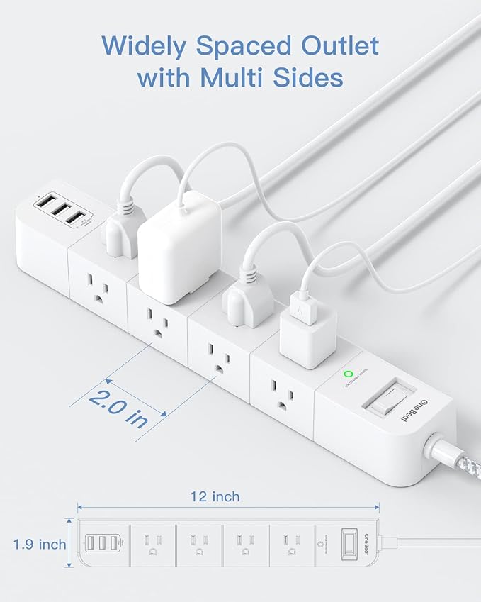 One Beat 15 ft Extension Cord,Power Strip Surge Protector 8 Widely AC Outlets 3 USB,Flat Plug,Desktop Charging Station with Overload Protection,Wall Mount for Home,Office,Travel,Computer ETL Listed