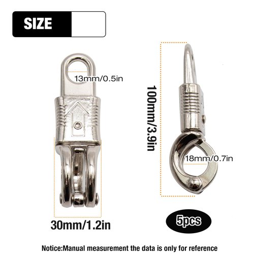 5-Pack Nickel Plated Quick Release Panic Snap with Fixed-Eye, Panic Snap Quick Release Paracord, Get Back Whips Industrial Grade for Get Back Whips