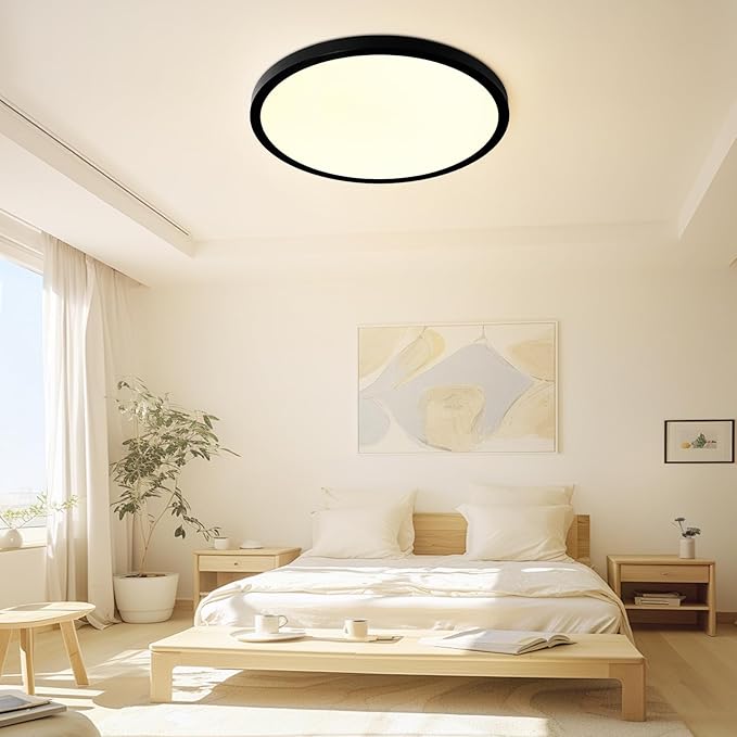 24 Inch Large LED Flush Mount Ceiling Light Fixtures - 56W Dimmable Kitchen Ceiling Light with Remote, 5600lm, 3000K/4500K/6000K Adjustable LED Ceiling Lamp for Bedroom, Black