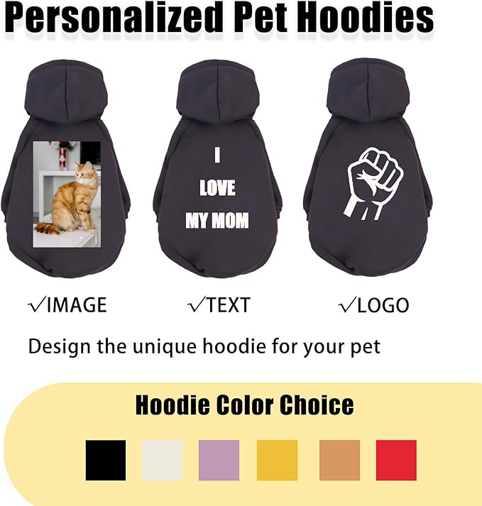 Custom Dog Hoodie, Personalized Sweatshirt with Photo Text Name Logo, Customized Hooded Sweater for Small Medium Large Dogs & Cats (Black, X-Small)