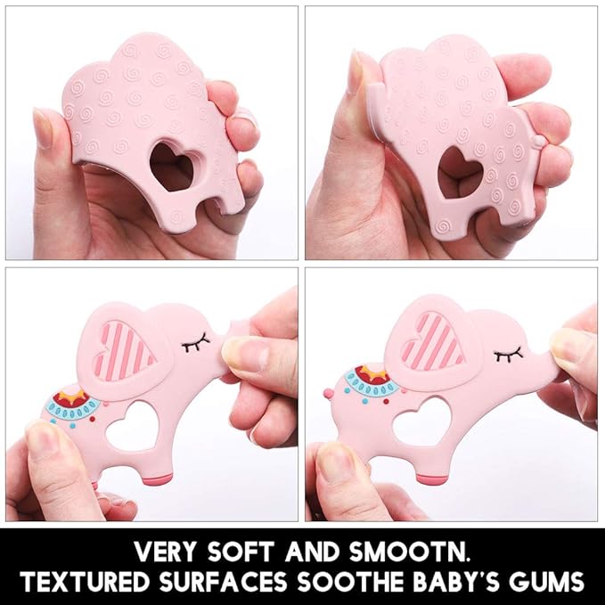Baby Silicone Teether,Sensory Chew Toys,BPA Free Soft and Effective Infant Teething Pain Relief Toys,Freezer Safe,Food Grade Silicone,Best Shower Gift for Boys and Girls (Elephant)