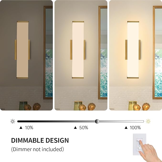 Kalium 16in Modern Wall Sconces, Dimmable Bathroom Vanity Lights, 3000K Warm White LED Indoor Sconces Lighting for Bathroom, Stairs, Living Room, Bedroom. Hardwired.