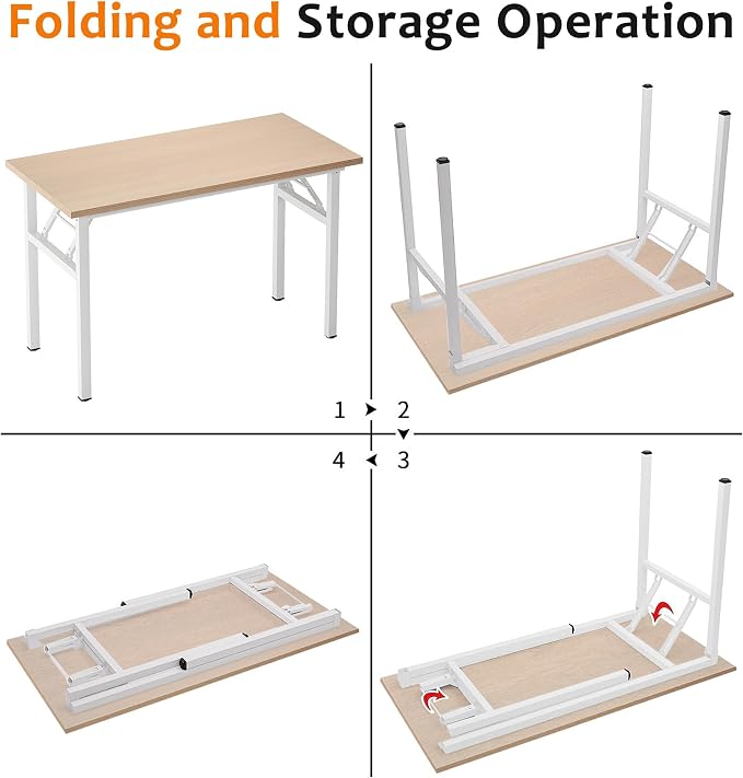 Need Office Computer Desk 47.2x23.6 in Sturdy Folding Laptop Table Pink Oak | White Frame Writing Gaming Work Table/Foldable Home Office Desk/Sewing Table, No Assembly Required