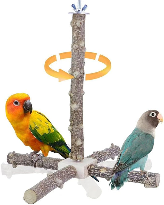 Bird Perch Stand Toy, Interactive Spinning Bird Toys, Wooden Parrot Perch,Bird Cage Perch Toy for Parakeets, Budgies, Lovebirds Cockatiel