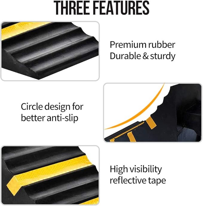 Heavy Duty Rubber Wheel Tire Chock 10" L x 6" W x 7.3" H, Front and Back for Camper, Trailer, RV, Truck, Car, Vehicle and RV (2-Pack)