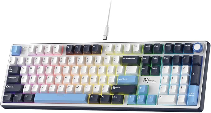 RK ROYAL KLUDGE X104 Wired Full Size Mechanical Gaming Keyboard, Metal Knob | Creamy Keyboard with Number Pad,104 Keys RGB Computer Keyboard Hot Swappable Linear Switch, Online Software for Wins/Mac