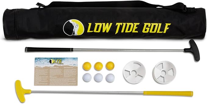 Set - America's Best Outdoor Beach Putting Game - Mini Golf on The Beach - Durable, Convenient, and Weatherproof - 2 Putters, 2 LTG Regulation Cups, Flags, Travel Bag, 6 Golf Balls