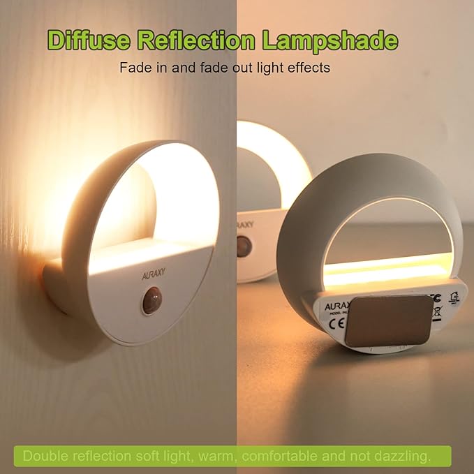 Rechargeable Battery Night Light, Motion Sensor Night Light, LED Warm White Magnetic Stick-on Motion Sensored Hallway Light, with Dusk to Dawn Sensor for Stairs, Wall, Closet, Cabinet (3 Pack)