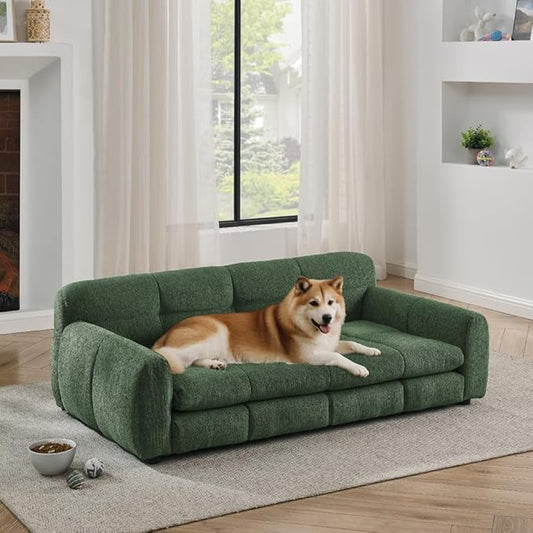 51" Soft and Comfortable Pet Bed for Large and Oversized Dogs, Durable Elevated Dog Sofa with Armrest and Backrest, Modern Linen Fabric Dog Couch, Olive Green
