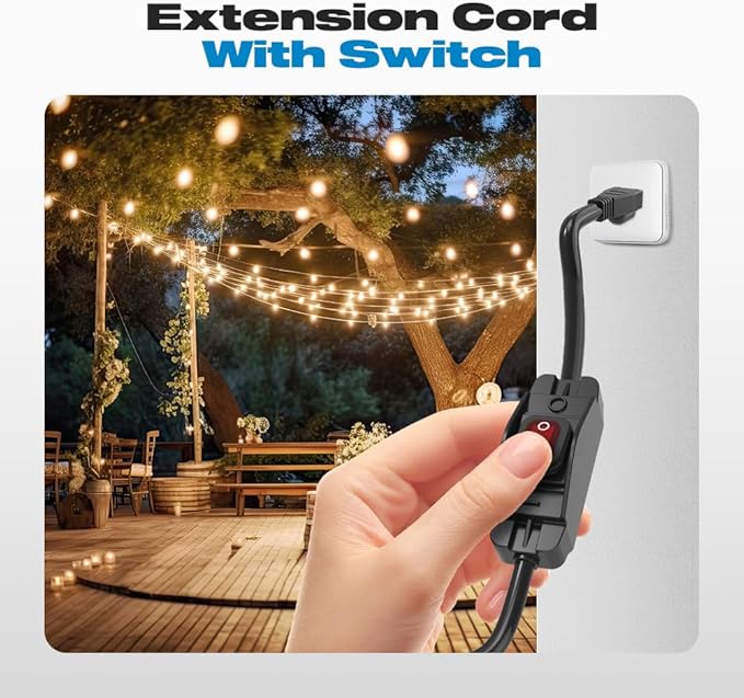 Extension Cord with Switch, Malictele 2FT 3 Prong 14AWG Outdoor Extension Cord Waterproof with Red Led On/Off Switch 15A 125V for Household Appliances Electrical Equipment
