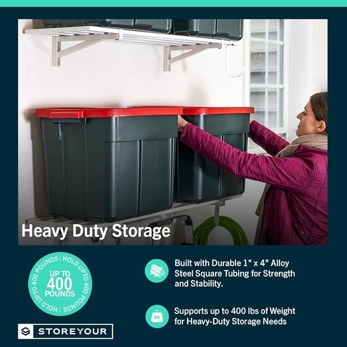 StoreYourBoard Heavy Duty Garage Shelf Wall Mount 1ft x 4ft – Wall-Mounted Shelving for Storage & Organization – Heavy Duty Garage Shelves for Tools, Bins, & Equipment – Holds 400 lbs - White