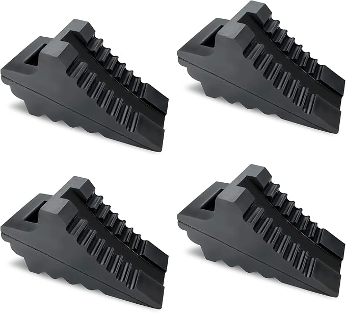 HOXWELL Solid Heavy Duty Rubber Wheel Chocks 4 Packs for Cars, RVs, Trucks, Trailers, ATV, and Vehicles, G.V.W. up to 8T, Anti Slip Bottom Tire Chock 8.6" x 3.7" x 4.7"