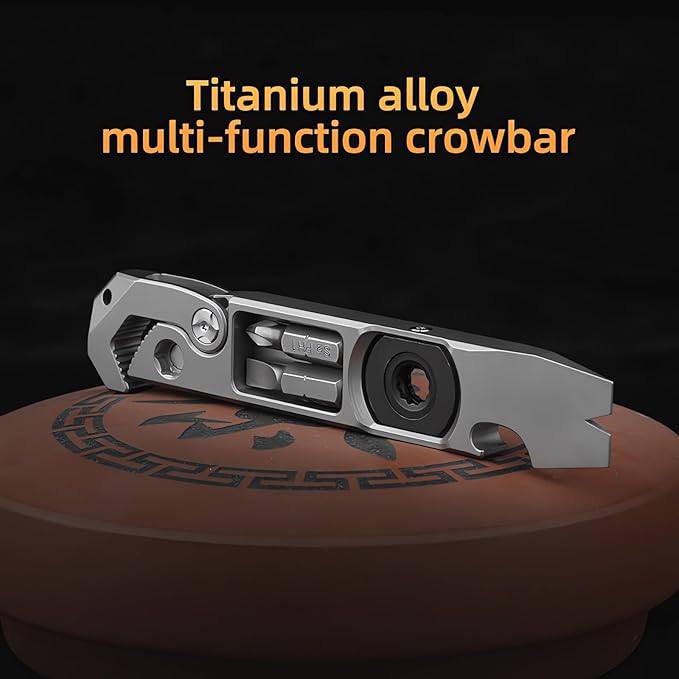 Titanium Pry Bar,Multi-tool,EDC Tool,Versatile Pry Tool,Bottle Opener,Wrench,Ratche screwdriver,Nail puller,Crowbar in One,Compact Versatile Pocket Pry Bar for Everyday Carry