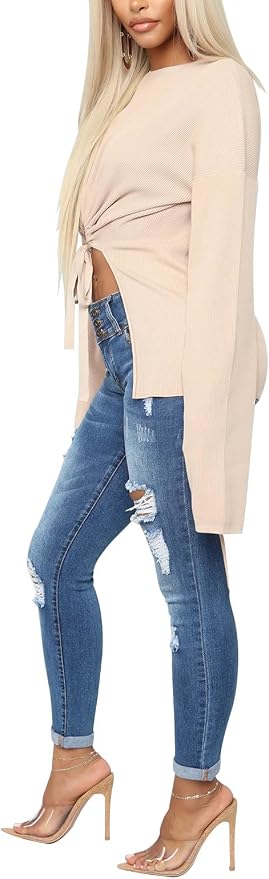 KUNMI Women's Skinny Ripped Trendy Jeans Distressed Stretchy Denim Pants