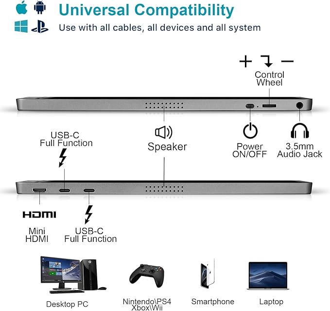 KYY Portable Monitor 15.6" 1080P Computer Monitor Screen Extender w/Cover | Portable Monitor for Laptop 1080P FHD IPS with USB-C and HDMI, Laptop Screen Extender for Travel HDR Gaming Monitor w/Speaker