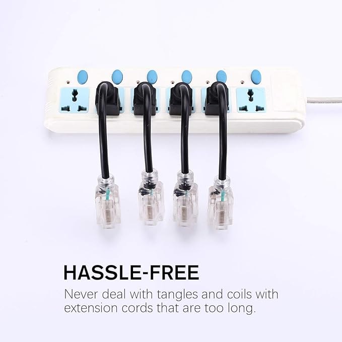 Miady Short Power Extension Cord Outlet Saver, Female Plug with Lighted End 16AWG/13A, 3 Prong (4 Pack, Black, 8 Inch)