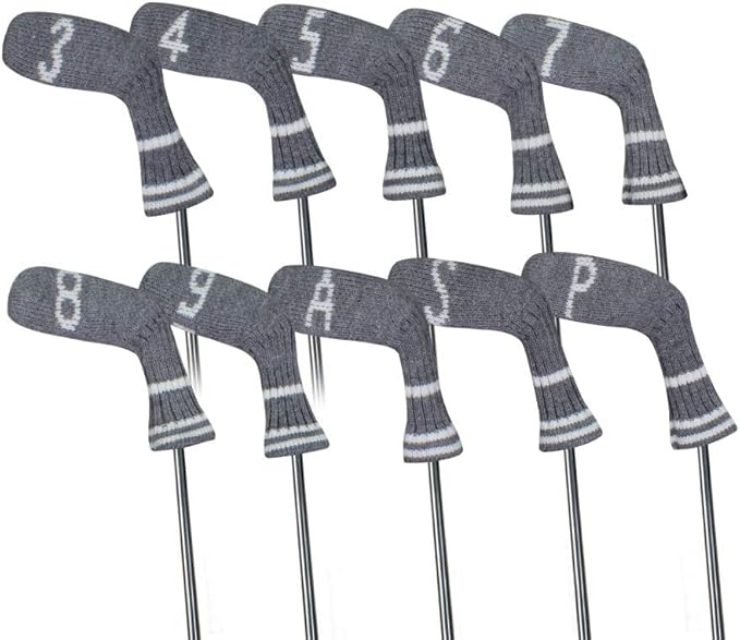 Scott Edward 1/7/10 Pcs Knitted Golf Club Head Covers for Irons Wedge Cuteness and Basically Socks Shape Washable Golf Club Head Protector on Classic Stripes Style，Double Sided Customization