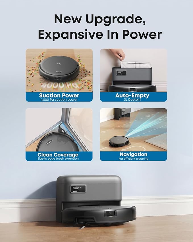 eufy C10 Robot Vacuum Self Emptying, 8 Weeks Hands Free, 2.85-Inch Slim | Advanced Smart Mapping with LiDAR Navigation, Powerful Suction, Edge Expansion Brush for Pet Hair, Carpet Detection