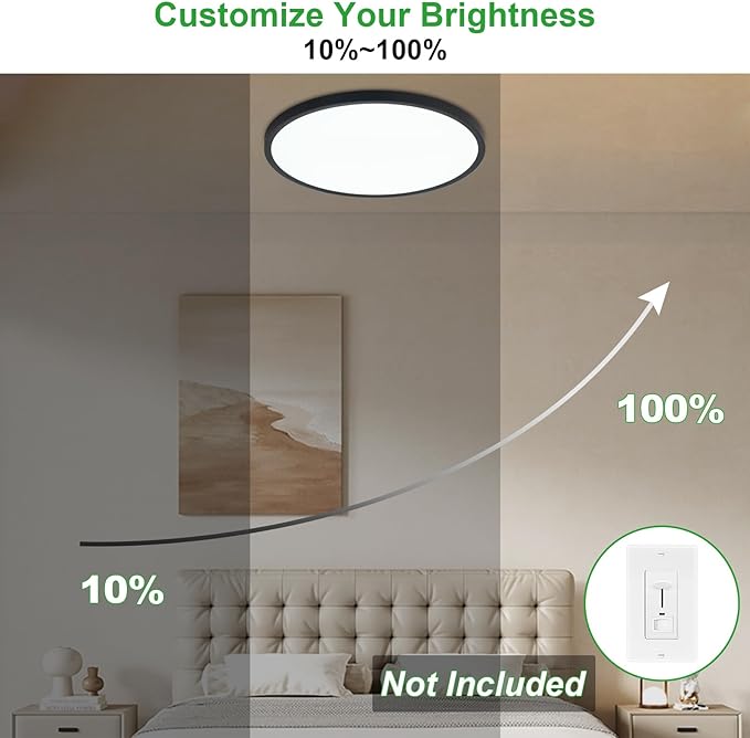 LED Flush Mount Ceiling Light: 7 inch 1Pack Super Slim Dimmable & 5CCT (2700-6500K) Kitchen Lighting Fixtures Ceiling - 12W Black Low Profile Ceiling Lamp for Bedroom Garage Hallway