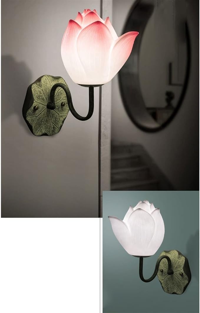 Indoor Retro Zen Wall Lamp Study Bedroom Background Lotus Decorative Bedside Decor(White)