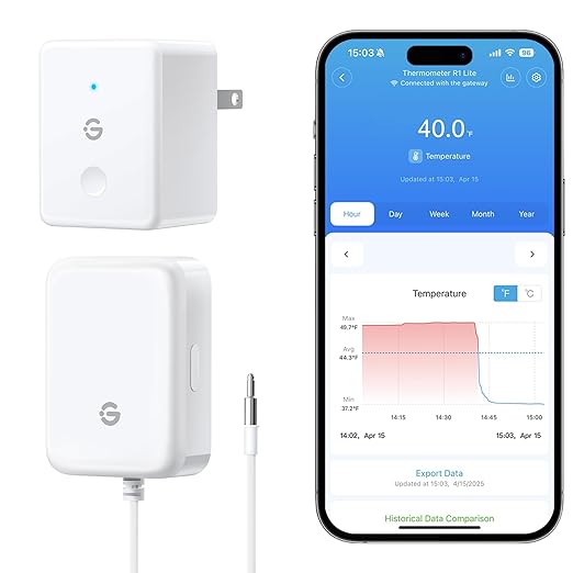 GoveeLife WiFi Refrigerator Thermometer with Alarm, Wireless Digital Freezer Temperature Gauge with App Control, 2 Years Free Data Export, for Home Kitchen Fridge Hot Tub(Only Support 2.4G Wi-Fi)