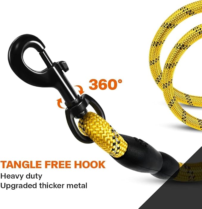 Taglory Rope Dog Leash 6 FT with Comfortable Padded Handle, Highly Reflective Threads Leash and Anti-Tangle Clip for Walking Small Dogs, 3/8 inch, Yellow