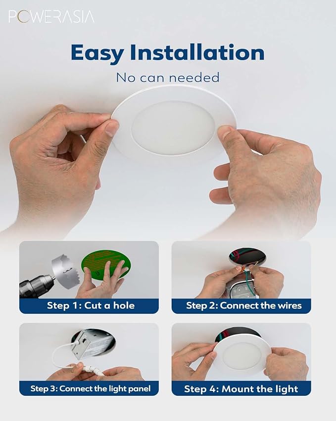 12 Pack 4 Inch Ultra-Thin LED Recessed Ceiling Light with Junction Box, Recessed Lighting 4 Inch 5000K Dimmable Daylight, 9W 110W Eqv, 850LM High Brightness - ETL and Energy Star Certified