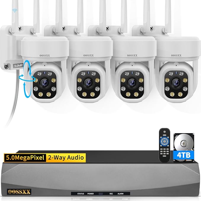 (2026 Update 120 Day Storage) 5MP PT Wireless Security Camera System with AI Human Tracking, Dual-Band 2.4G&5G WiFi, 130�� Wide Angle, 2-Way Audio, No Monthly Fee, Outdoor Home Security Kit
