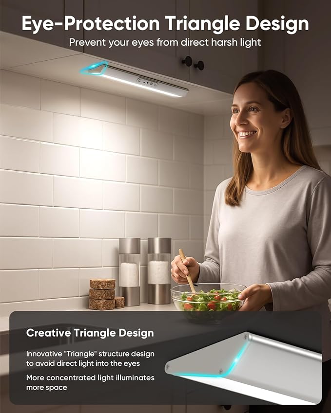 Motion Sensor Closet Lights, Eye Protection Design Cabinet Lighting Wireless with Remote, 3 Color Temps & Dimmable, Magnetic, Rechargeable LED Closet Lighting for Kitchen, Wardrobe, Pantry, 2 Pack