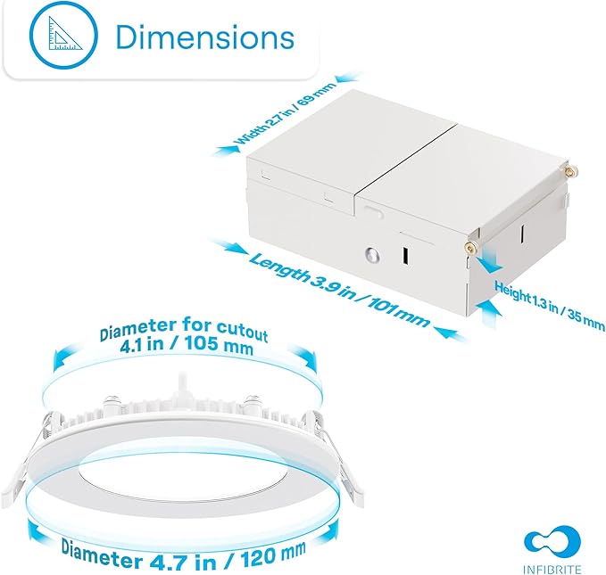 INFIBRITE 4 Inch 5000K Daylight 9W 750LM Thin LED Ceiling Light Kit, Dimmable, Wet Rated (24 Pack)