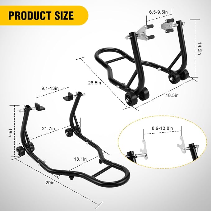 Nilight Universal Motorcycle Stand Lift 850lbs Front Rear Combo Stand Lift Stand Front Wheel Fork Stand Rear U+L Fork Swingarm Spool Stand for Most Yamaha Honda Kawasaki Suzuki Motorcycles
