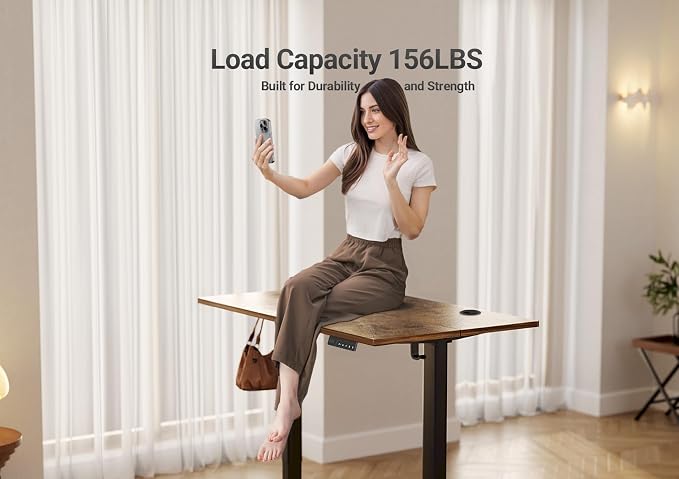 YDN 55 x 24 Inch Rustic Brown Electric Standing Desk | Adjustable Height, Sit Stand, Cable Management, Ergonomic, Home Office