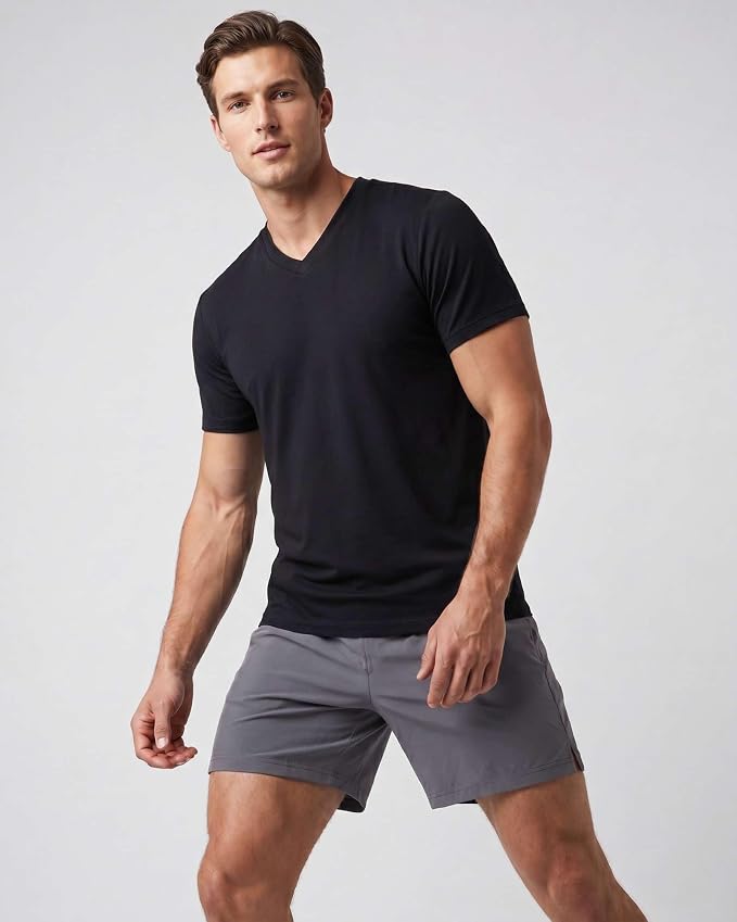 5 Pack Men's Dry Fit V Neck Gym Workout T Shirts Athletic Moisture Wicking | Cooling, Quick Dry, Breathable, Short Sleeve, Exercise, Cycling, Sports, Outdoor, Fitness, Golf, Crossfit, Hiking, Tennis