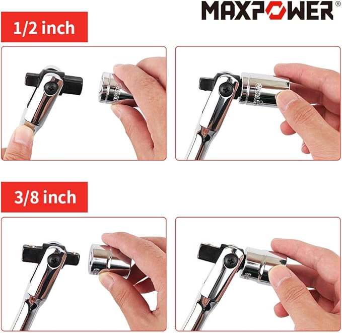 MAXPOWER Dual drive Breaker Bar 1/2" and 3/8", 18 inch Long, Flex Handle for Breaks Loose Fasteners, Cr-V Steel, 360-degree Rotating, Comforable Grips Handle