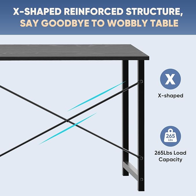 DUMOS 32 in Small Computer Desk for Home Office, Modern Study Work Table Simple Style for Bedroom, Writing Desks with X-Shaped Reinforcement, 2 Pack, Black | Modern Study Writing Work Table, Craft PC Desk Simple Workstation with Reinforcement Structure...
