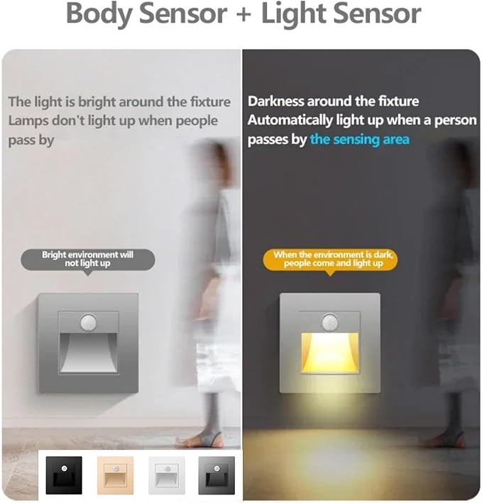 6 Pack Recessed Motion Detector Sensor Led Stair Light Wall Lamp Sconce Lighting Step Stairway Aisle Lamps Basement Passage Footlights
