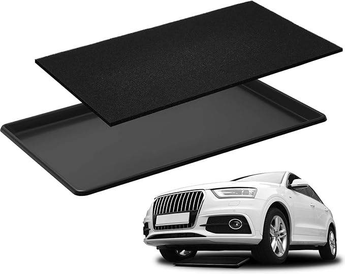 Uiifan 1 Set Oil Catch Pan with Anti-Splash Pad, 35 x 24 x 1.4 Inch Large Heavy Duty Oil Drain Pan for Under Car, Chemical & Heat Resistant Drip Tray for SUV Truck Garage Protection