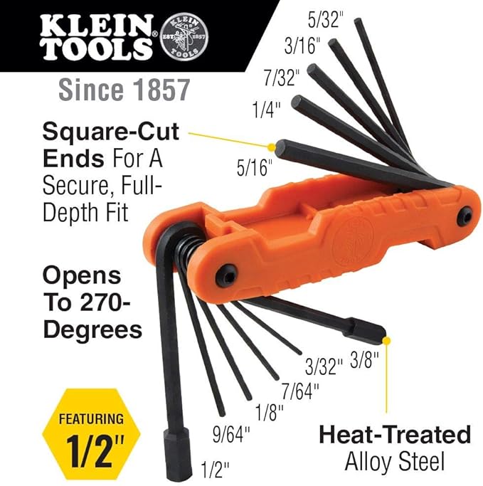 Klein Tools ET270 Auto-Ranging Digital Multi-Tester, AC/DC, Resistance & 70550 Hex Wrench Key Set, 11 SAE Sizes, Heavy Duty Folding Allen Wrench Tool with Extra Long Hex Keys