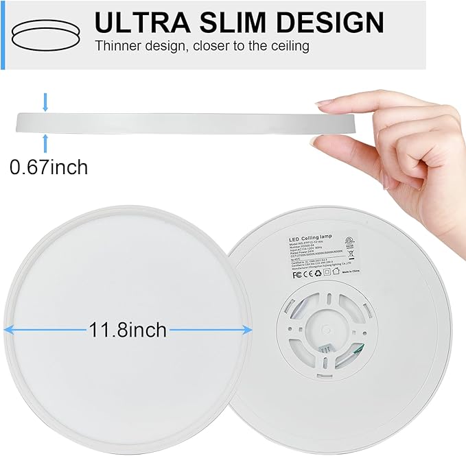 DLLT LED Flush Mount Ceiling Light: 2Pack 12 inch Super Slim Kitchen Lighting Fixtures Ceiling - 5 Color Temperatures (2700K-6000K) Round White Ceiling Light Fixtures for Bedroom Garage Hallway