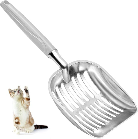 Cat Litter Scoop, Metal Cat Scooper, Plastic Handle Scoop, Sifting Shovel for Christmas – Heavy Duty Aluminum Alloy Litter Box Scoop with Deep Mesh, Design for Easy Waste Removal and Cleaning(Gray)